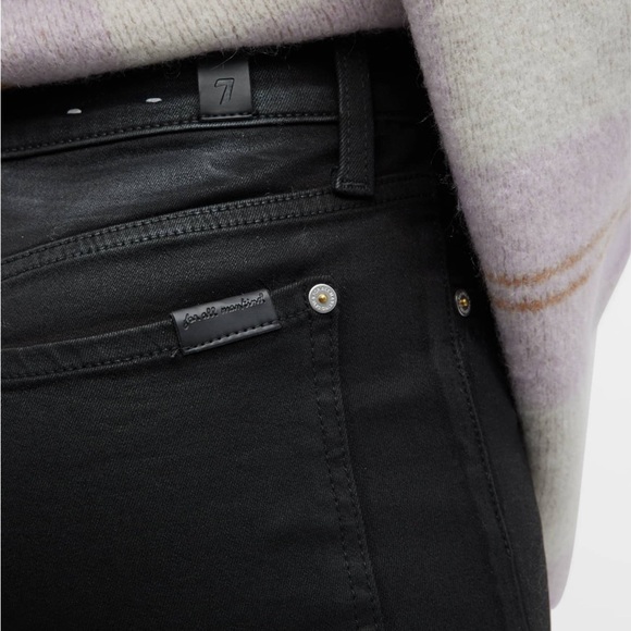 7 For All Mankind Slim Kick High Rise Cropped Flare Jeans in Coated Black sz 31 - Picture 8 of 15